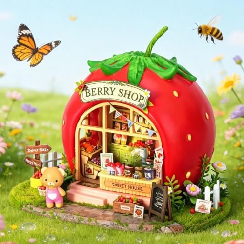 Roroom DIY Miniature House Kit, Strawberry Sweet Shop Dollhouse Kit - color: Bear Berry Shop