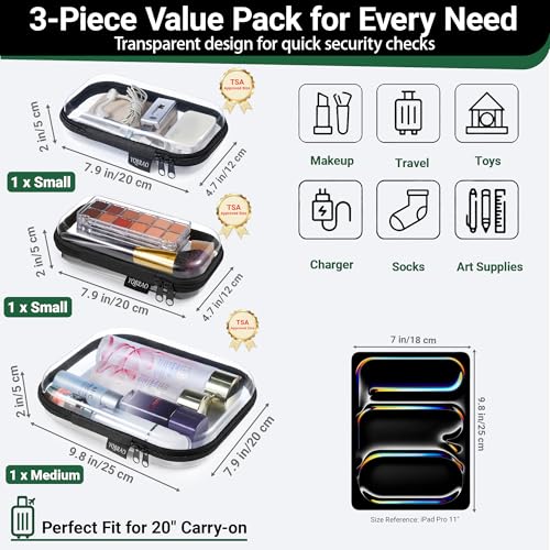 YQBRAO 3-Piece Clear Hard Shell Zipper Case Set, 1M 2S, Black - color: Black, size: MSS