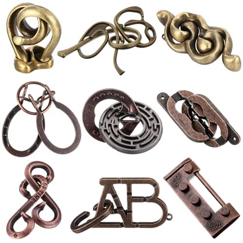 Wettarn 9 Pcs Metal Brain Teasers 3D Steel Puzzle Set, Fashion Style - style: Fashion Style