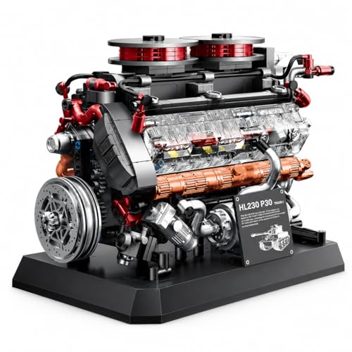Engine Building Kit for Adults, 1236-Piece Mechanical Engine Model Building Set with Transparent Hood, Turbocharger Details and Display Base, Collectible Engine Model Kit for Adults & Teens 14+