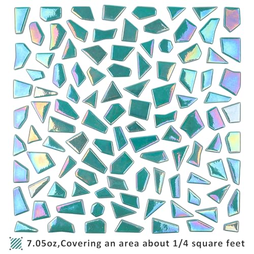 Youway Style 200g Iridescent Teal Glass Mosaic Tiles for Crafs Bulk - color: Emerald Green, size: 200g