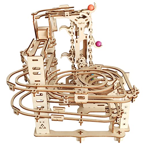 3D Wooden Marble Run Puzzle, Wood Crafts Mechanical Marble Run DIY Assembly Building Model Kits, Wooden Crafts Brain Teaser Puzzles, Christmas Birthday Gifts for Adults & Teens - color: Marble Run