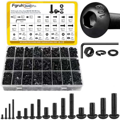 2640PCS M2M3M4M5 Metric Hex Socket Button Head Screws Assortment Kit - size: M2M3M4M5 2640pcs