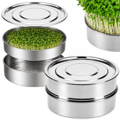 6'' Stainless Steel Sprouting Tray – Round 2-Tier Seed Gardening Planter Tray for Microgreens Broccoli Sprouts Growing Kit Microgreens Tray Germination - size: 2-Tier, 6"