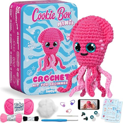 Cookie Box Crochet Kit for Beginners, Squid Inky - color: Hot Pink