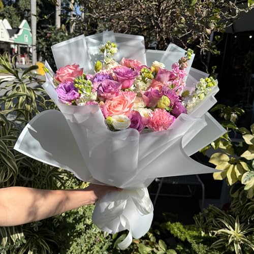 Duyasurs 20 Sheets Floral Wrapping Paper, Waterproof Bouquet Wrapping, 22.8x22.8IN, Florist Supplies Packaging Paper, DIY Gift Box, Wedding & Birthday Gifts, Translucent White - color: Translucent white