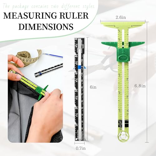 2PCS Sewing Gauge with Sliding Marker, 5-in-1 Measuring Sewing Tool, T-Shaped Fabric Ruler Sliding Gauge Hemming Ruler for Quilting Knitting Crafting, Sewing Tools for Beginners