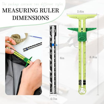 2PCS Sewing Gauge with Sliding Marker, 5-in-1 Measuring Sewing Tool, T-Shaped Fabric Ruler Sliding Gauge Hemming Ruler for Quilting Knitting Crafting, Sewing Tools for Beginners