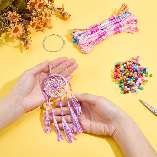 INFUNLY 8 Sets Small Dream Catcher Kit DIY Mini Dreamcatcher Making Kit with Instruction Dream Catcher Hanging Ornament Gradient Color for Bag Pendant Car Mirror Bedroom - style: 8cps
