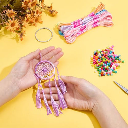 INFUNLY 8 Sets Small Dream Catcher Kit DIY Mini Dreamcatcher Making Kit with Instruction Dream Catcher Hanging Ornament Gradient Color for Bag Pendant Car Mirror Bedroom - style: 8cps