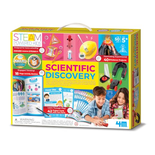 4M Scientific Discovery Kit for Kids Ages 8-12 – Over 50 STEM Experiments in Physics, Chemistry, Magnetism & Bubble Science, Build a Lemon Clock, Volcano, Magnetic Racer, Hover Disc, Educational Gift - style: Scientific Discovery