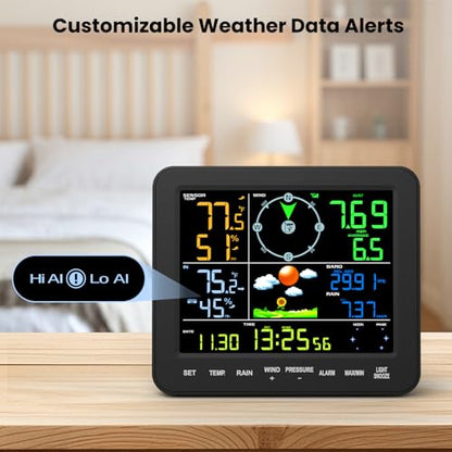 Home Weather Station with Rain Gauge and Wind Speed, Weather Stations Wireless Indoor Outdoor with Rain Gauge Outdoor, Forecast, Temperature, Humidity, Moon Phase, Alarm Clock(No WiFi)