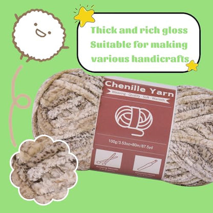 LUNARM Chenille Yarn for Crochet Knitting Chunky Blanket Velvet Yarn - color: Light Khaki Gradient