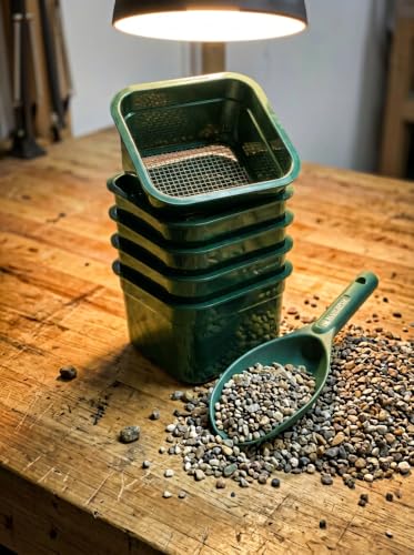 Sluice Fox mini Classifier Screen Gold panning Kits, Stainless Steel Screen mesh sifting Sieve Prospecting and gem Sorting; Shark Tooth sift Sifter - color: 5 Piece Green