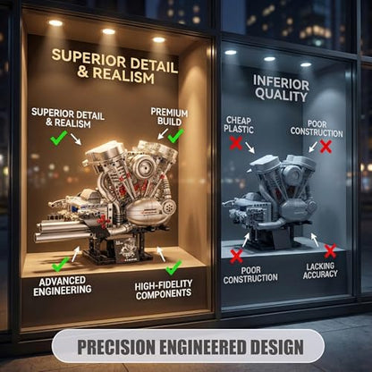 V-Twin Motorcycle Engine Model Kit that Runs, 867 Pcs STEM Block Set - style: 4-V-Twin-Two