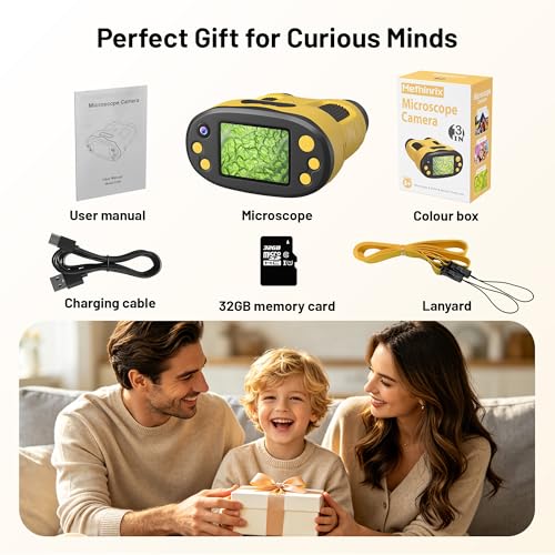 1000X Handheld Microscope for Kids 2.0" Screen 32GB Card Included - color: Yellow