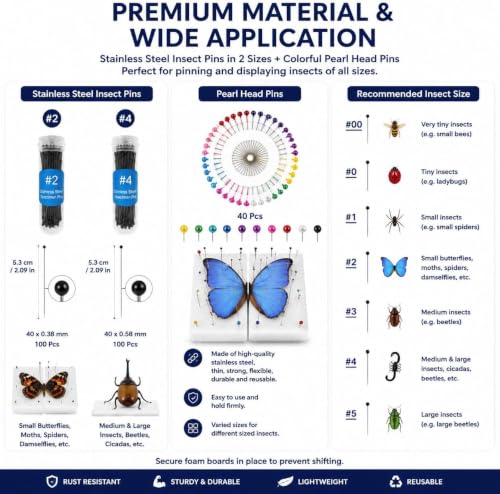 Insect Pinning Kit for Beginners with Walnut Display Case, Butterfly & Bug Specimen Mounting Kit, EVA Foam Spreading Board, Insect Pins, Tweezers, Scissors & Wing Pressing Paper - size: Kit with Walnut Display Case