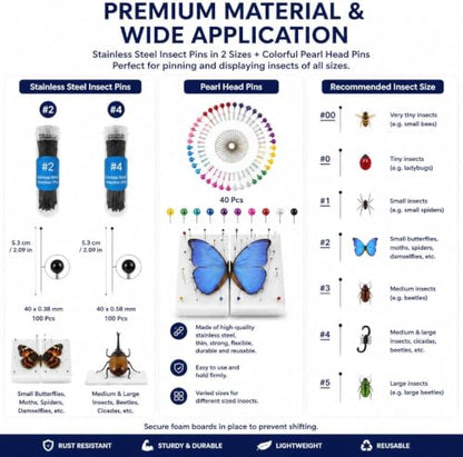 Insect Pinning Kit for Beginners with Walnut Display Case, Butterfly & Bug Specimen Mounting Kit, EVA Foam Spreading Board, Insect Pins, Tweezers, Scissors & Wing Pressing Paper - size: Kit with Walnut Display Case