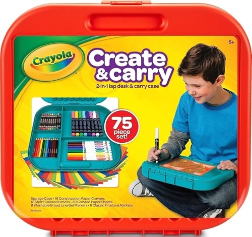 Crayola Create 'N Carry Travel Art Set for Kids (75pcs), 2-in-1 Lap Desk & Carrying Case, Essential Art Supplies Kit, Spring Crafting, Gift for Kids - style: Art Set