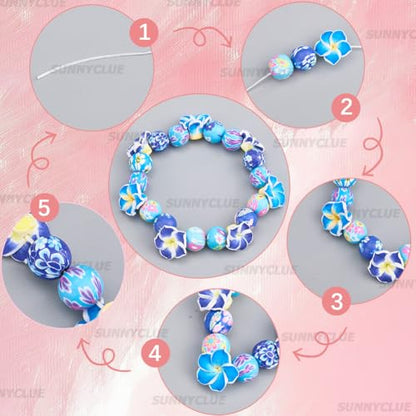 SUNNYCLUE 1 Box About 160Pcs 6 Sets Bracelet Making Kits Plumeria Flower Beads Set 3D Hawaiian Summer Beach Polymer Clay Beads for Bracelets Jewelry Making Kit Supplies Women Adults Starter Beginners - style: Flower 1