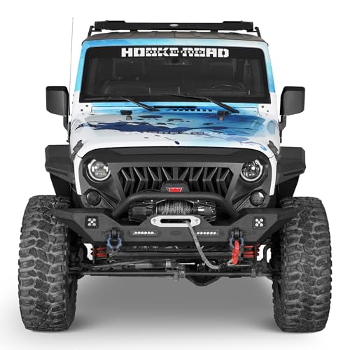Hooke Road Wrangler JK Rear Bumper with Tire Carrier and Front Bumper Combo Compatible with Jeep Wrangler JK & Unlimited 2007-2018 2/4 Doors