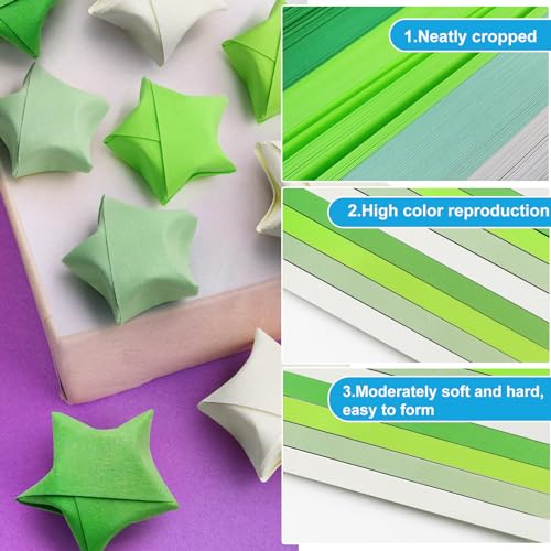 FoDau770 Solid Color Star Paper Strips - 1080 Sheet, Green Series - color: Solid Green Series