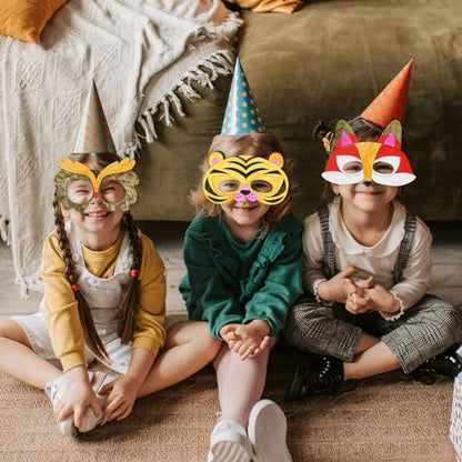24 PCS Color Your Own Paper Masks, DIY Masks Craft Art Kits for Kids, Birthday Party Favors, School Coloring Activities - style: Animals