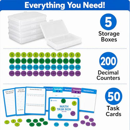 Math Task Box Set Place Value Decimals, 5 Boxes