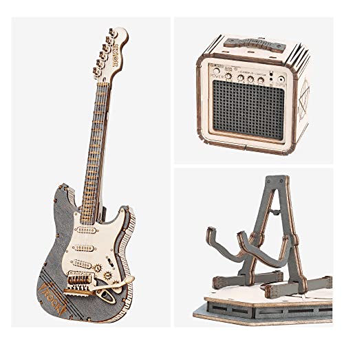 ROKR 3D Puzzles for Adults Wooden Craft Kits Musical Instrument Model Kit Electric Guitar+Violin Capriccio TG604K+TG605K