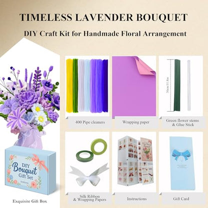 NREDXOON Pipe Cleaner Flower Kit 400pcs Purple Lavender DIY Bouquet Craft - color: Purple