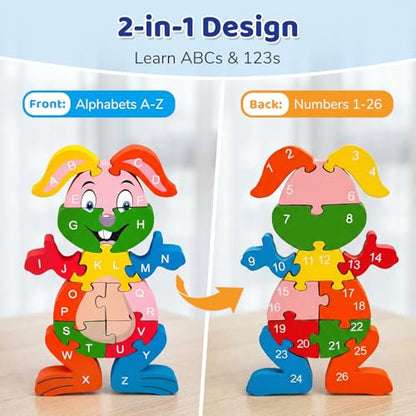 LovesTown Puzzle for Kids, Wooden, 3D Rabbit Shape - size: Medium, style: Rabbit