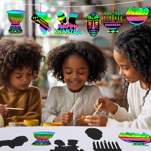 JULMELON 36 PCS Kwanzaa Crafts for Kids Holiday Magic Rainbow Scratch Cards - style: Kwanzaa Crafts