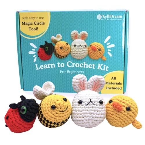 KelliDream Magic Circle Tool Inclusive Learn to Crochet Kit for Beginners; Step-by-Step Video Tutorials; All Supplies to Make Cute Amigurumi (Sunny Creatures) - color: Sunny Creatures