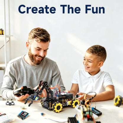 ACEBOTT 5DOF Robot Arm Car Kit, ESP32 Programmable Coding Robot with 4WD App & Remote Control, Arduino Python Blockly Compatible STEM Robotics Building Kit for Kids 12+ Teens and Adults