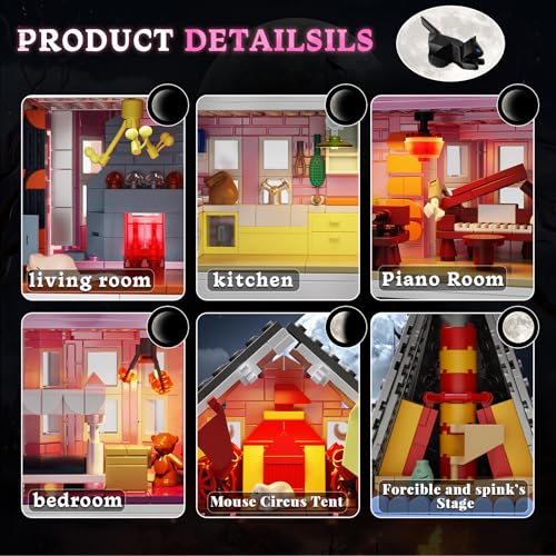 Pink Palace House Building Set with Lights, Halloween Haunted House Blocks Toy, Halloween House Kit for Kids Adults, Compatible with Lego, Christmas for Girls and Boys, Aged 8+ (1349PCS)