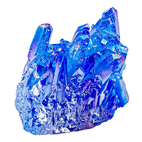 Rockcloud Titanium Coated Crystal Rock Quartz Blue Cluster Geode, 1-2" - color: Blue