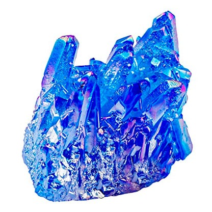 Rockcloud Titanium Coated Crystal Rock Quartz Blue Cluster Geode, 1-2" - color: Blue