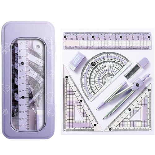 8 Pcs Purple Geometry Set Cute Compass Set with Maths Protractor Rulers, Math Set for Drawing Measuring Tools, Kawaii Ruler Kit for Class Women Girls School Supplies (Purple) - color: Purple