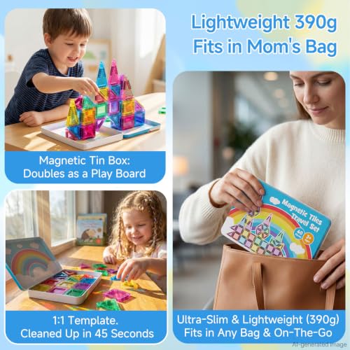 Magnetic Tiles for Kids 60 Mins Quiet Play at Church Restaurant - style: Candy Color 40PCS