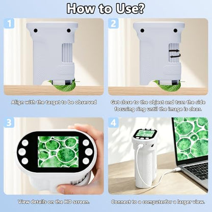 Kids Digital Microscope, 1000X Handheld Pocket Microscope STEM Science Toy - color: white