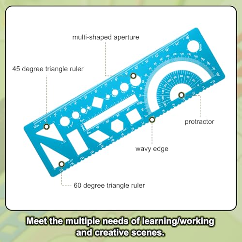 HARFINGTON Multifunctional Geometric Rulers 15cm Metric and SAE Aluminum Straight Edge Protractor Angle Math Measuring Rulers Geometric Drawings Templates for Drawing Drafting, Blue - color: Light Blue
