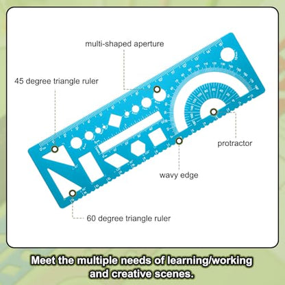 HARFINGTON Multifunctional Geometric Rulers 15cm Metric and SAE Aluminum Straight Edge Protractor Angle Math Measuring Rulers Geometric Drawings Templates for Drawing Drafting, Blue - color: Light Blue