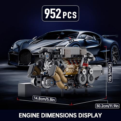Mould King W16 Engine Kits that Runs, Build Your Own Twin V8 Engine, Visible Car Motor Blocks Set, Physical Science Experiment Models for Teens, Best STEM Toy Gifts for 14+ and Adult 10131 (952 Pcs) - style: W16 Engine