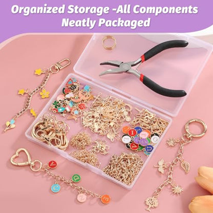 selizo 404Pcs Charms Lip Gloss Keychain Making Kit, DIY Craft Supplies with Charms, Key Chain Hooks, Jump Rings, Lobster Clasps, Chains, Jewelry Making Kit for Custom Keychains, Bags, Valentines Gifts - color: Gold-404Pcs Kit