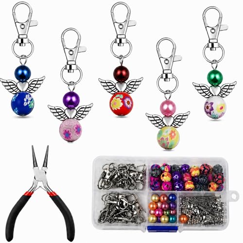 Metacipher 180Pcs DIY Angel Keychain Making Kit with Beads & Pliers - color: Love Wings