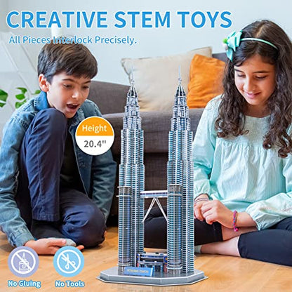 3D Puzzles for Adults Kids, Assembly Malaysia Petronas Twin Towers - style: Petronas Twin Towers