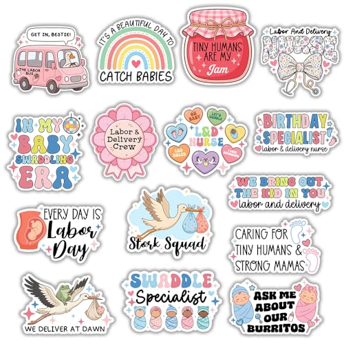MAIANEY (15Pcs, 3in) L&D Nurse Sticker Pack – Labor and Delivery Nurse Stickers, Funny Medical Nurse Decals, Tiny Humans Maternity Theme, Waterproof Vinyl - color: L&d Nurse