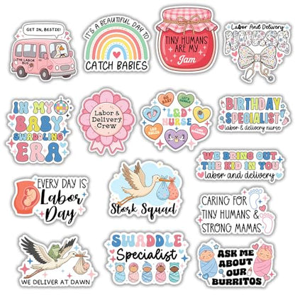 MAIANEY (15Pcs, 3in) L&D Nurse Sticker Pack – Labor and Delivery Nurse Stickers, Funny Medical Nurse Decals, Tiny Humans Maternity Theme, Waterproof Vinyl - color: L&d Nurse