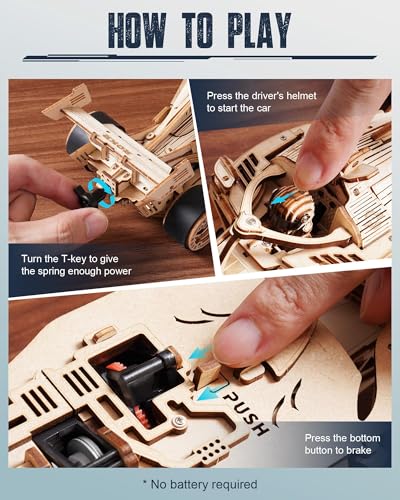 ROKR 3D Wooden Puzzle for Adults, F1 Racing Model Cars Kits Wind Up Toys