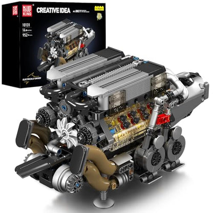 Mould King 10131 W16 Engine Building Blocks Sets, V8 Engine Model kit that Run, Build Your Own STEM Model Engine, 16-Cylinder Car Engine Building Engineering Toys(952+PCS) - style: 10131 Engine Model